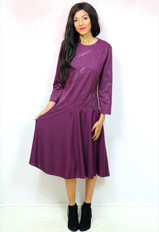 1980S VINTAGE PURPLE GLITTER TOP MIDI DRESS