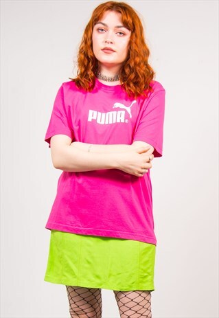 PUMA VINTAGE 90'S Y2K HOT PINK SPORTS SHORT SLEEVE T-SHIRT