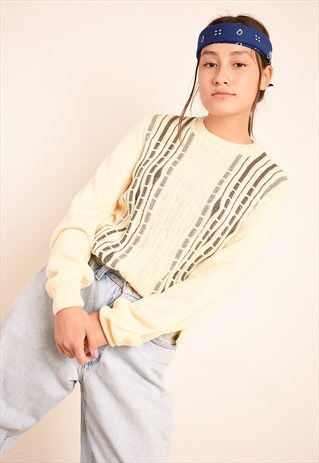 VINTAGE 80'S RETRO NEUTRAL CREAMY KNIT JUMPER