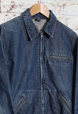 Vintage Carhartt Zip Up Collared Denim Work Jacket Blue