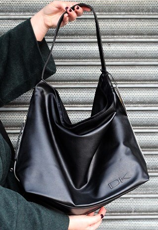 DKNY FAUX LEATHER CASHMERE COLLECTION BLACK TOTE BAG