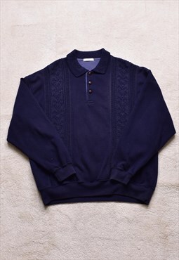 Vintage 90s St Michael Navy Collar Sweater