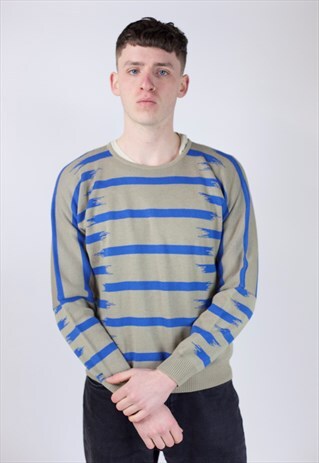 VINTAGE GIORGIO ARMANI KHAKI/BLUE LIGHT KNIT JUMPER