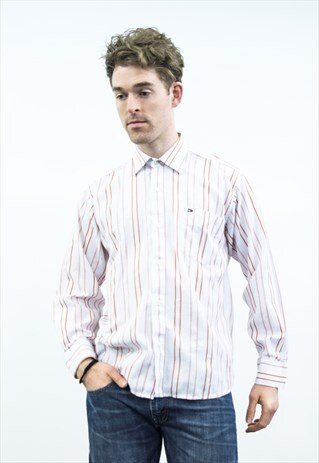 TOMMY HILFIGER VINTAGE 1990S RED AND WHITE STRIPED SHIRT