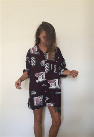 CRAZY PATTERNED VINTAGE RETRO FESTIVAL OVERSIZED SHIRT