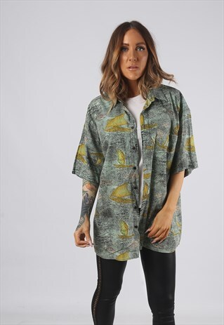 VINTAGE PRINT PATTERNED SHIRT OVERSIZED FITTED UK 14 (F2T)
