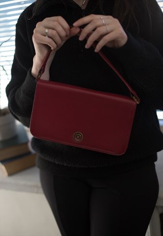 VINTAGE 80'S MAROON FAUX LEATHER HANDBAG