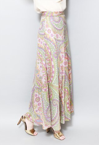 VINTAGE 1970'S METALLIC PAISLEY PRINT MAXI SKIRT