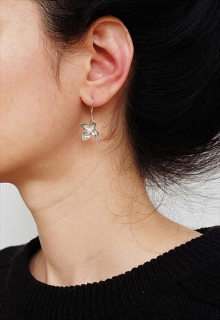FLOWER DANGLE EARRINGS WOMEN STERLING SILVER EARRINGS