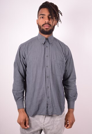 VALENTINO MENS VINTAGE SHIRT MEDIUM GREY CHECK 90S