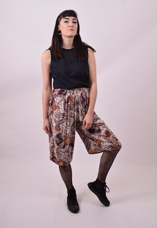 VINTAGE 80'S BROWN CRAZY PRINT SHORTS SIZE 8 10 12