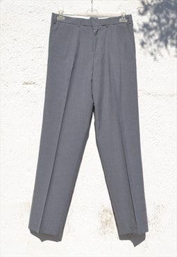 Grey chic pleated high waist straight leg trousers.size 42"