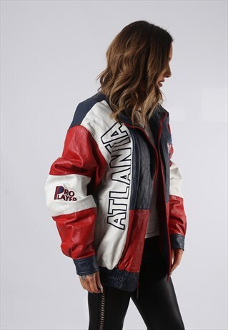 VINTAGE LEATHER BOMBER JACKET USA BASEBALL UK 18 XXL (CCE)