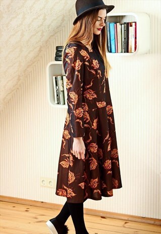 BROWN DRESS WITH ORANGE FLOWERS