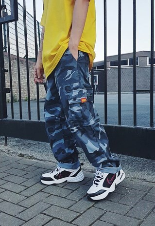 FMC BAGGY CARGO TROUSERS CAMO BLUE