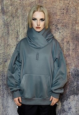 Japanese hoodie grunge pullover retro raised neck top grey