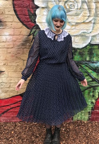 VINTAGE STAR PRINT MIDI DRESS WITH LACE COLLAR SIZE 14 - 16
