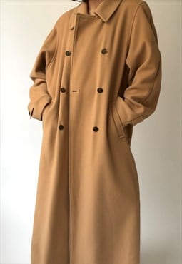 Vintage Neutral Cashmere Maxi Wool Coat