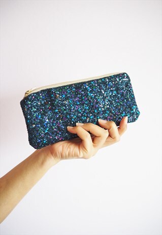 NAVY RAINBOW GLITTER SUNGLASSES CASE