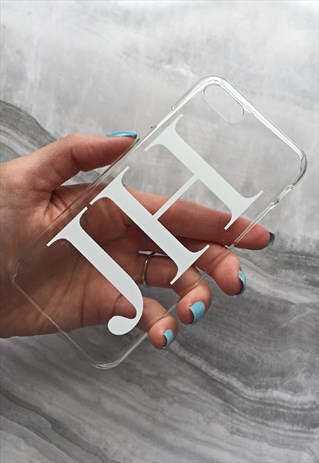 CLEAR & WHITE MONOGRAM PHONE CASE WITH LARGE INITIALS