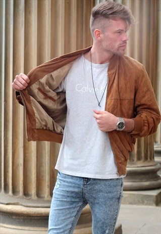 1990'S VINTAGE RICH TAN SUEDE BOMBER JACKET