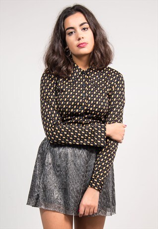 VINTAGE 70'S BLACK ABSTRACT PATTERN SHIRT