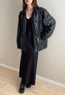 Vintage Oversized Black Leather Jacket