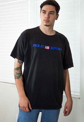VINTAGE RALPH LAUREN POLO SPORT LOGO T-SHIRT 90S L 8.3