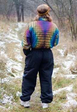 Vintage 90s Multicolored Geometric Pattern OnePiece Ski Suit
