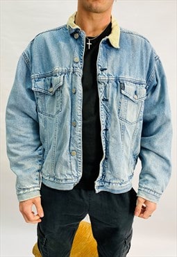 Vintage Size L Industrial Lined Denim Jacket Blue