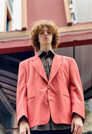 VINTAGE 80'S DARK PINK TWO BUTTON SINGLE BREASTED BLAZER