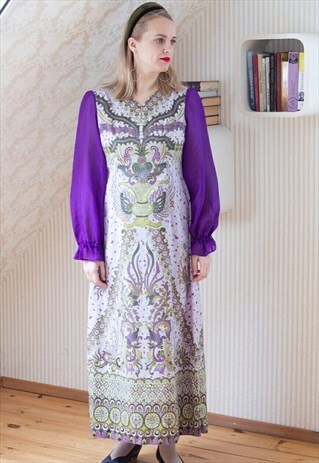 Purple long maxi floral dress