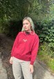VINTAGE 80S SIZE M FLORAL EMBROIDERED SWEATSHIRT IN RED