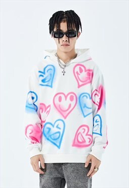 Graffiti heart y2k hoodie hand painted love pullover white