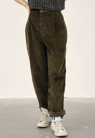 VINTAGE 1980S DOCKERS BROWN CORDUROY HIGH-WAISTED TROUSER