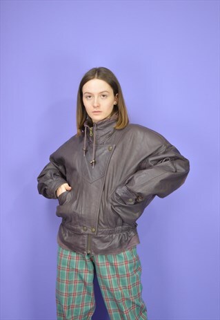 VINTAGE BROWN CLASSIC 80'S LEATHER BOMBER JACKET