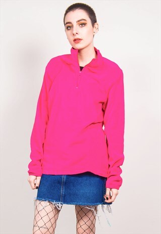 VINTAGE 90'S HOT PINK QUARTER ZIP FLEECE JACKET JUMPER