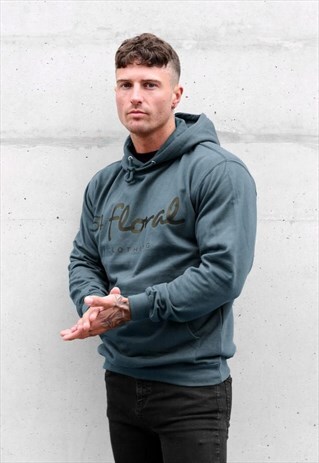 LARGE GRAPHIC PULLOVER HOODY - PETROL TEAL BLUE