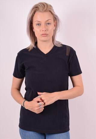 HUGO BOSS WOMENS VINTAGE T-SHIRT TOP LARGE BLACK 90S