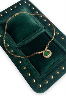 Dior necklace gold tone emerald green stone vintage 80s