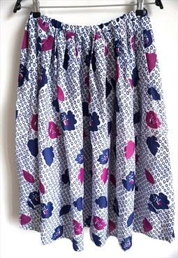 Vintage Floral Summer Skirt, Midi, Colorful, High waist