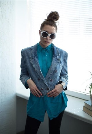 VINTAGE 80'S BLUE ACID WASHED DENIM JACKET
