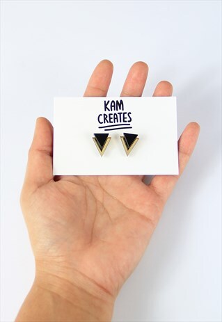 ACRYLIC TRIANGLE SHARD STUDS IN BLACK AND GOLD MIRROR