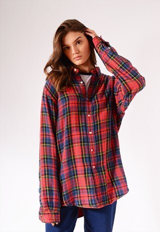 VINTAGE RALPH LAUREN CHECK FLANNEL SHIRT RED BLUE
