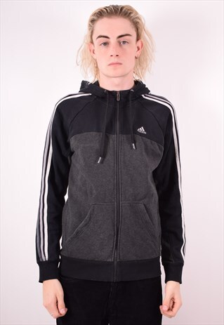 ADIDAS MENS VINTAGE HOODIE SWEATER SMALL BLACK 90S