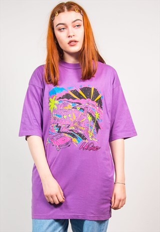 VINTAGE 90'S PURPLE L.A GEAR HOLLYWOOD PRINT T-SHIRT