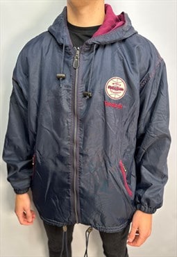 Vintage Reebok 90s waterproof jacket with hood in navy.