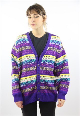 VINTAGE PURPLE PATTERNED CARDIGAN