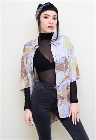 VINTAGE 90'S INDIE ABSTRACT PATTERNED OVERSIZED SHIRT