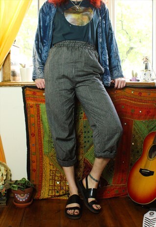 FAIRTRADE BLACK & GREY STRIPED COTTON TROUSERS
